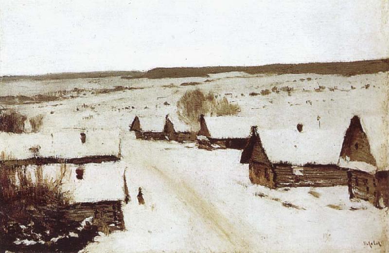 Isaac Levitan Village,Winter oil painting picture